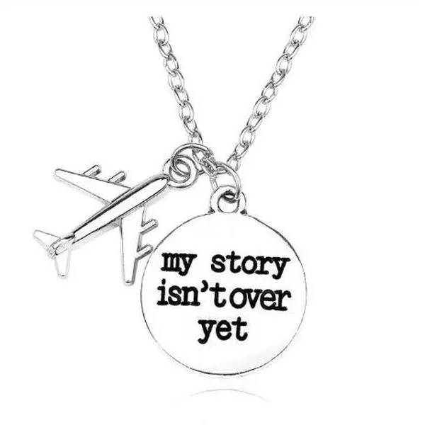 "My Story Isn't Over Yet" Silver Airplane Travelers Necklace