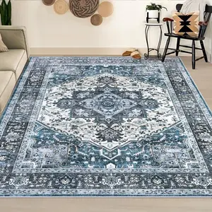 【GARVEE】9x12 Rug Washable Rugs Vintage Distressed Medallion Area Rug for Living Room Bedroom Nursery Neutral Oriental Office Throw Rugs Farmhouse Rug Blue Green&Grey
