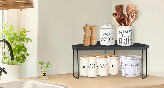 Ameuphercy Kitchen Countertop Organizer Corner Shelf, Wood Stackable Corner Tray Riser, Display Riser for Counter, Cabinet Corner Shelves Spice Rack Organizer Ameuphercy Kitchen Countertop Organizer Corner Shelf, Wood Stackable Corner Tray Riser, Display Riser for Counter, Cabinet Corner Shelves Spice Rack Organizer