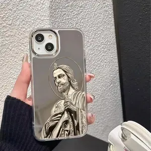 NganGee Jesus Christ Pattern Clear Mirror Phone Case, Anti-Drop Shockproof Protective Cover, Compatible with iPhone 11/12/13/14/15/16/17 Pro Max Plus Air, Unique Mobile Phone Accessory #IPYS66 Protection