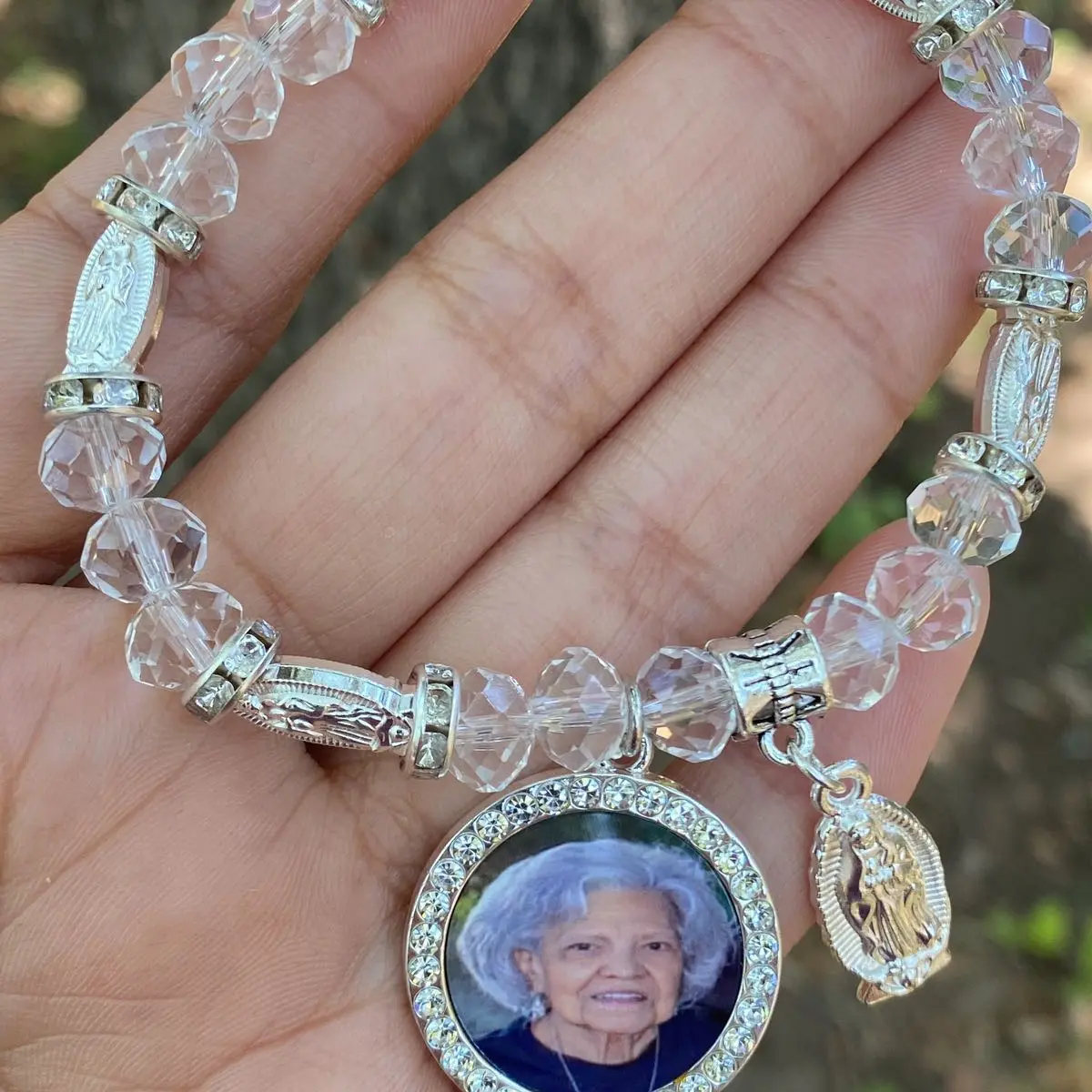 Custom Virgin Mary Stretch Picture Bracelet - Personalized Gift for Loved Ones - Size LARGE