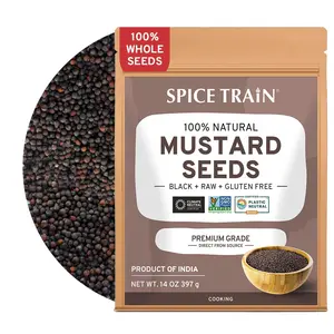 SPICE TRAIN Black Mustard Seeds (397g/14oz) Vegan, Gluten free, 100% Raw, Sourced from India, Packed in Resealable Zip Lock Pouch