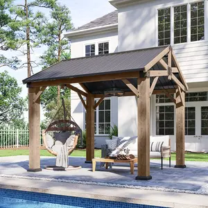 Aoxun 10' x 10' Outdoor Wood Gazebo, Permanent Cedar Wooden Pavilion with Galvanized Steel Hardtop Gable Roof, Heavy Duty Patio Gazebo for Garden, Backyard, Deck, Lawn and Outdoor Living Space