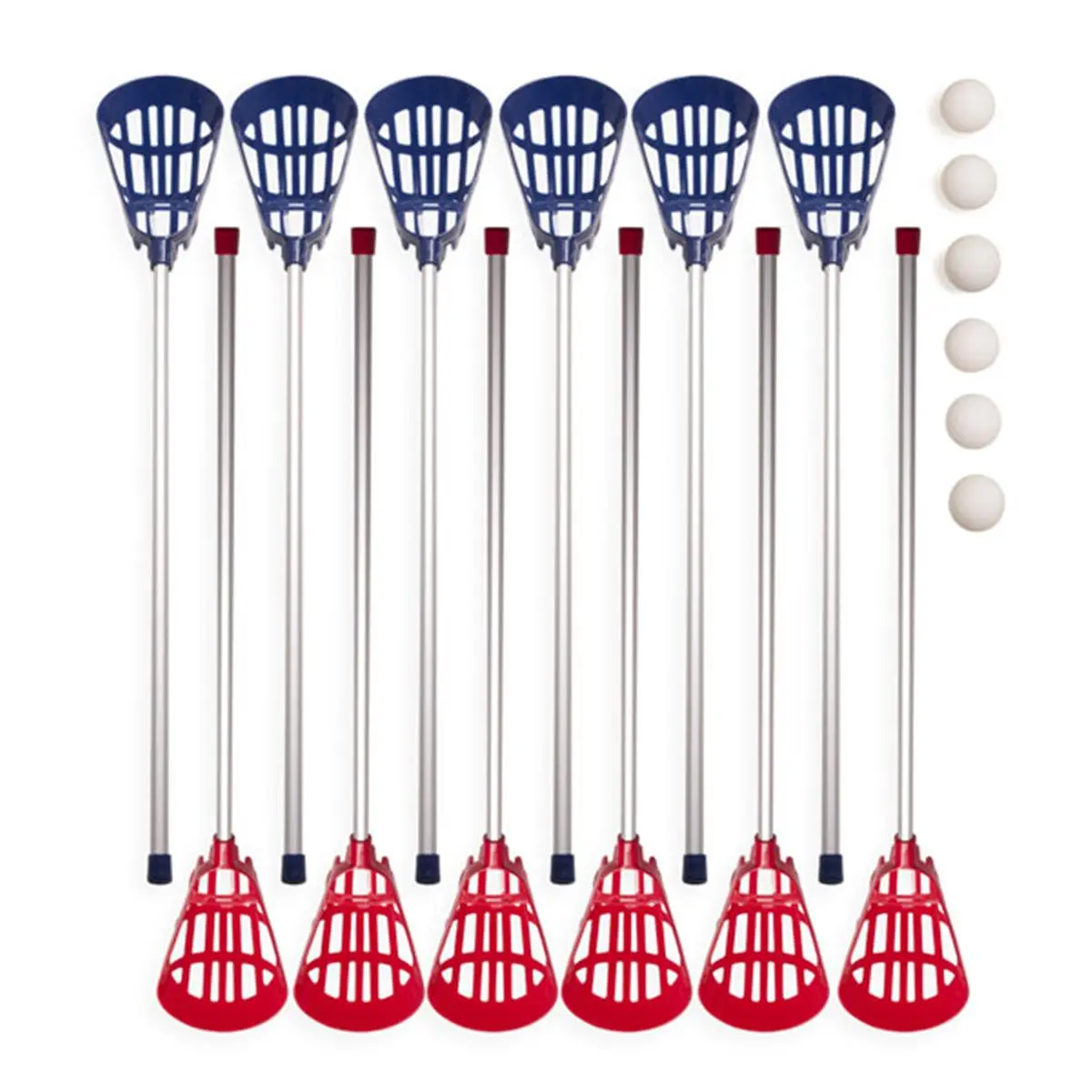 CHAMPION Soft Lacrosse Set with 12 Aluminum Sticks & 6 White Vinyl Balls, High Quality Products for Phys Ed or Rec Classes, Can Be Used Indoors or Outdoors, Indoor/Outdoor, Plastic Heads, Collapsible Soft Plastic Head