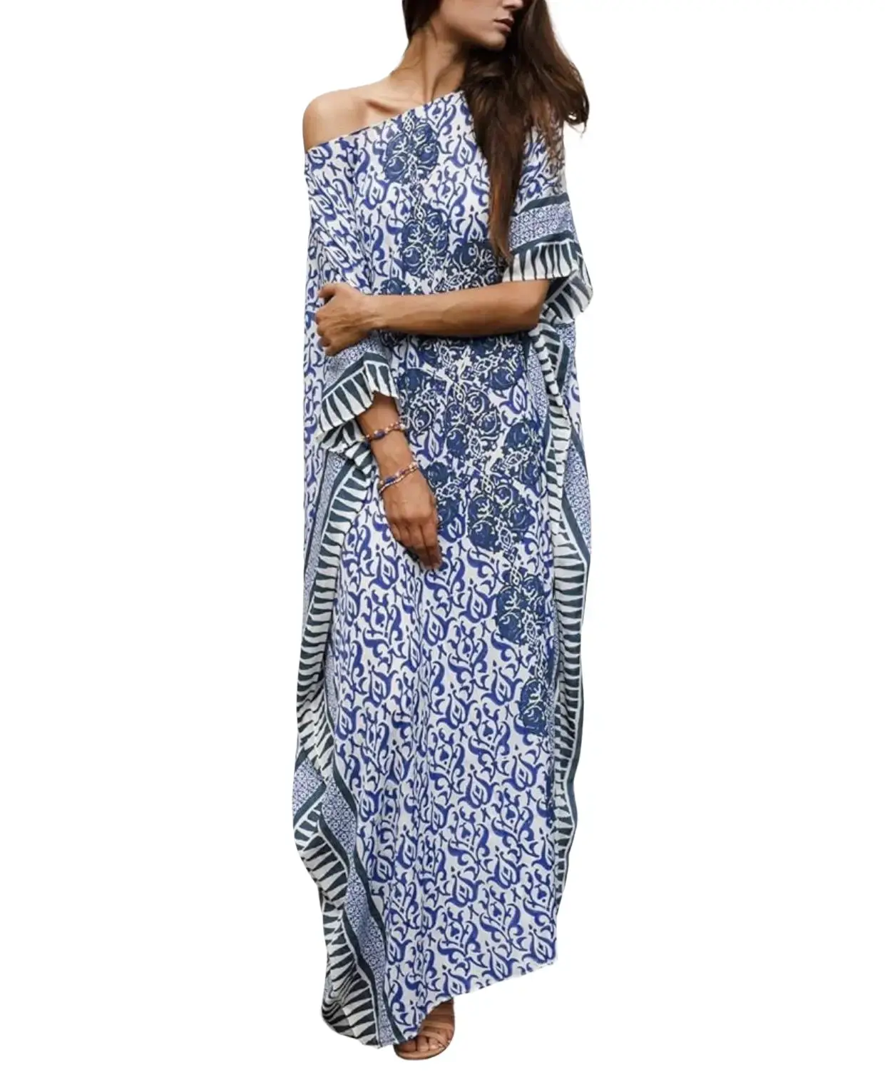 Turkish Kaftan Cover Up Dress In Blue Beach Casual