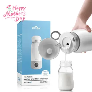 Bear Portable Bottle Warmer for Travel, mothersdaygift Milk Warmer for Breastmilk Formula, 17oz Large Capacity Water Warmer with Precise Temp Control, Fast Heating&Long Battery for Travel Car Airplane