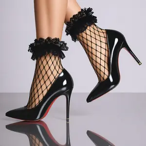 4PCS Summer Fine Medium and Small Mesh Lace Short Mesh Socks, Breathable Short Stockings Pleated Socks Black Short Socks