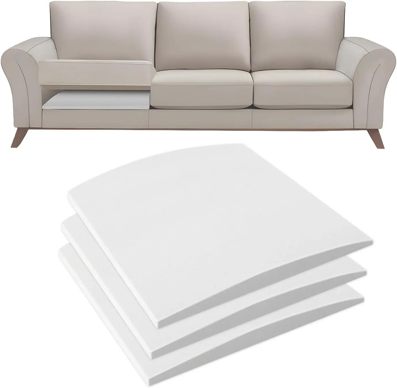Foamagic 40D High-Density Curved Foam Sofa Cushion Support Board for Sagging Seats 20x20 Inch White Set of 1 2 or 3 for All Seasons Quick Easy Installation