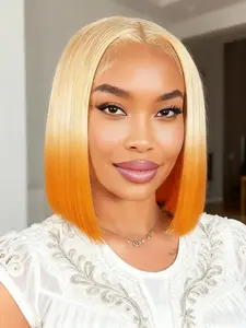 13x4 Lace Front Short Bob Pre Cut Wig 613/350 Ginger Orange Color Straight Transparent Lace Frontal Wigs Human Hair For Woman