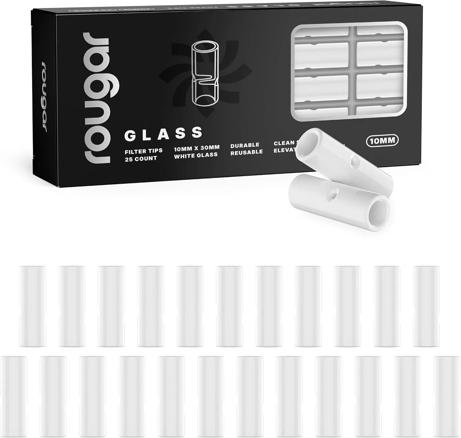 10mm Glass Tips White 25 Pack Reusable Borosilicate Glass Filters Durable Easy-to-Clean 10x30mm