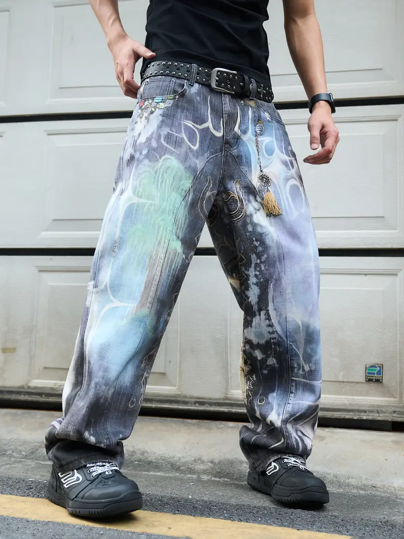 パンツ 2000's archive paint baggy denim y2k jeans painting y2k - TikTok Shop