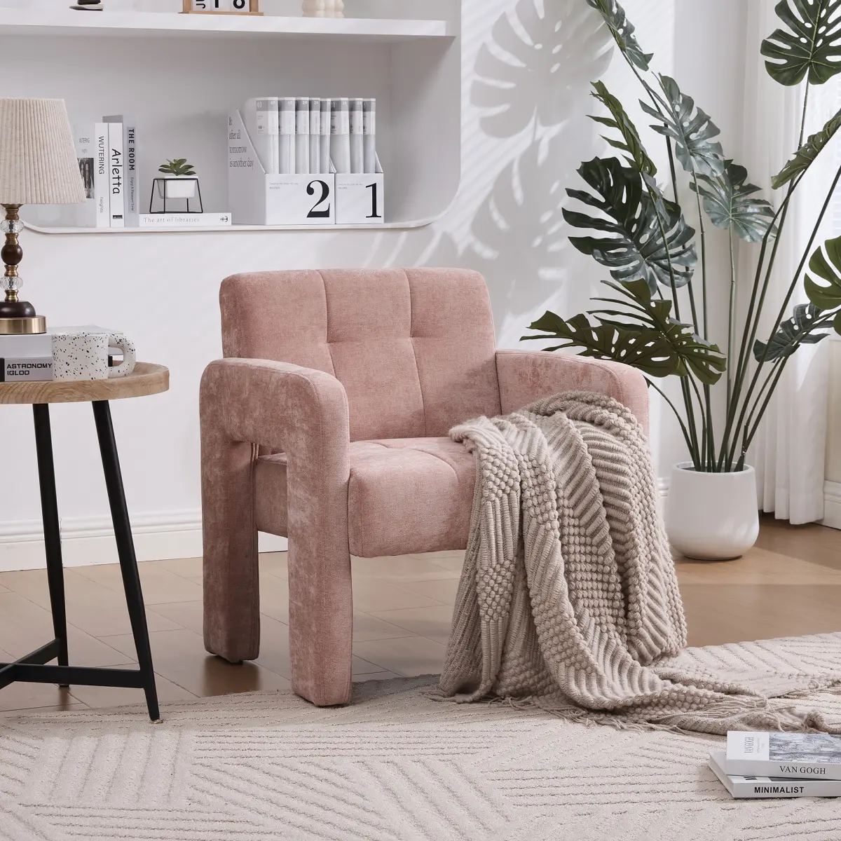 Modern Accent Chair - Minimalist Casual Single Upholstered Armchair with Comfortable Padding, Indoor Furniture Chairs for Living Room, Bedroom