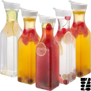 5-Pack 50 Oz Plastic Water Carafe Pitcher with Flip Top Lid, Square Base Juice Containers, Mimosa Bar Supplies Pitcher for Drinks, Water, Tea, Juice, Milk, Lemonade and Other Beverages