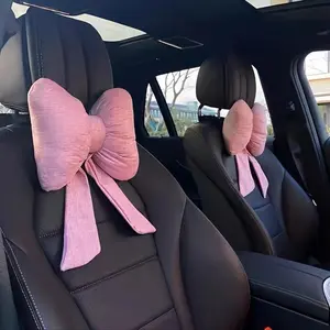 2 Pack Cute Pink Bow Car Headrest Neck Pillows - Adorable Bowknot Plush Design for Girly Car Decor, Ultra-Soft Comfortable Neck & Head Support, Four Seasons Universal Fit for Most Car Headrests, Fun Aesthetic Interior Accessories for Women