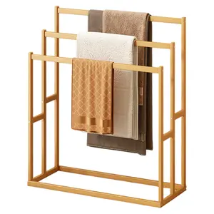 3-Tier Freestanding Towel Rack with 3 Hanging Crossbars 3 Tier Standing Towel Rack Wooden 3-Tier Towel Rack for Living Room Bathroom Storage