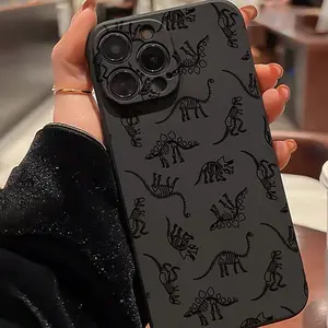 Black dinosaur fossil pattern, shockproof and anti-slip TPU full-coverage phone case with lens protection, suitable for iPhone 17, 16, 15, 14, 13, 12, 11, XS, X, Samsung and other series models. Can be given as a gift to friends or family.