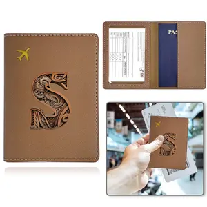 Letter Pattern PU Leather Passport Holder, Passport Wallet, 1 Count Water-resistant Passport Cover, Compact Slim Case for Air Ticket Credit Card Cash