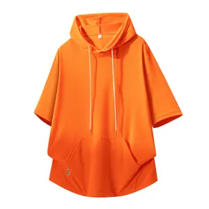 New Summer Men’s Hooded Short-Sleeve Sweatshirt, Casual Sporty Style, Solid Color with Drawstring, Trendy Brand, Versatile Breathable Top #SummerWins