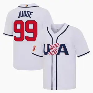 Men’s USA Aaron Judge #99 Baseball Jersey, Full Printed WBC World Classic Fan Apparel, Game Day Casual Sports Button Up Shirt, USA Baseball Supporter Jersey