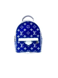 Pre-owned Louis Vuitton leather Backpacks Palm Springs Mini Blue/White Monogram Jacquard Velvet Backpack LV2085