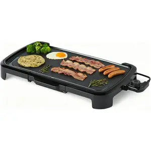 Black 10 x 20 Inch Large Electric Griddle With Healthy Nonstick Ceramic Coating Flat Surface Grill Perfect For Pancakes Eggs Bacon Breakfast Sandwiches Family Batch Cooking Household Kitchen Appliance