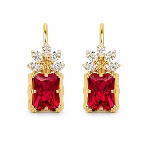 14K Gold Rectangular and Marquis Drop Earrings