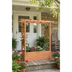 Raised Wooden Planter Box with Tall Trellis for Climbing Plants