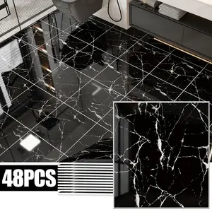 48pcs Luxury Marble Pattern PVC Self-Adhesive Floor Stickers, Vinyl Material, Easy Install, Waterproof, Durable, DIY Home Decor