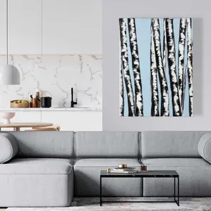 212 MAIN High-Def Modern Nature Artwork - 36x48 in. Pastel Birch Trees Landscape Print, Artistic Minimalist Home Decor for Living Room (Home Supplies, Posters & Prints)