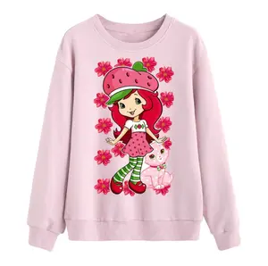 Strawberry Aesthetic Sweatshirt, Cute Cartoon Girl Pink Crewneck, Kawaii Fruit Lover Shirt, Gift for Her