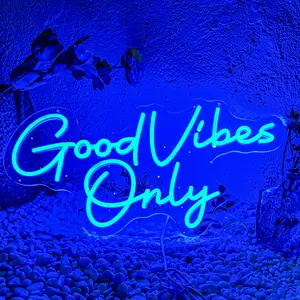 Good Vibes Only LED Neon Sign, USB-Powered Dimmable Ice Blue Cyan Light, Aesthetic Positive Quote Wall Decor for Bedroom, Motivational Gift for Teens