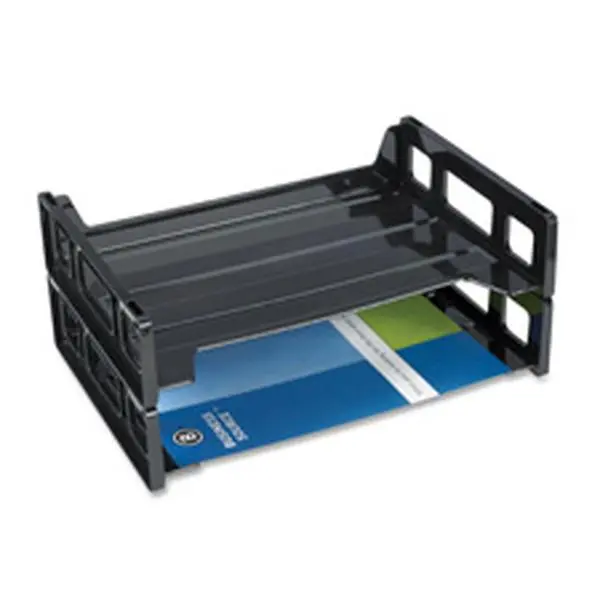 212 MAIN Rectangular Side-Loading Letter Tray - Stackable Office Desk Organizer, Letter Size, Snaps for Stacking, Handles Expanding Workloads, Black