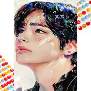 5D DIY Full Drill Round Diamond Painting - Diamond Art Kit Colorful Smiley Face Earrings Mosaic, Canvas - DIY Decorative Painting, Home Wall Art, Suitable for Halloween and Christmas, Birthday and Anniversary Gifts