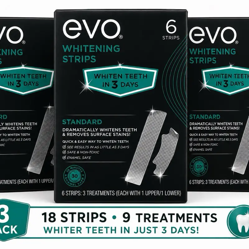 Evo Whitening Strips 3-Pack – 18 Teeth Whitening Strips, 9 Treatments, Enamel Safe, 30-Minute Whitening