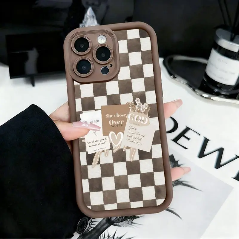 Checkerboard pattern phone case. Compatible with iPhone 17 Pro Max/16 Pro Max/15 Plus/14/13/12/11, TPU soft case. Compatible with Galaxy S26 Ultra/S25 Plus/S24/S23, Dopamine color. Compatible with Galaxy A54/A53/A33/A15.