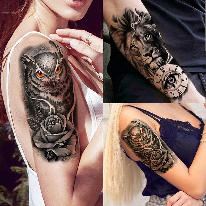 36 Sheets Realistic Black Rose Peony Flower Temporary Tattoos for Women Adults Body Art Arm, Snake Fake Floral Sketch Sleeve Tattoo Sticker Durable Waterproof