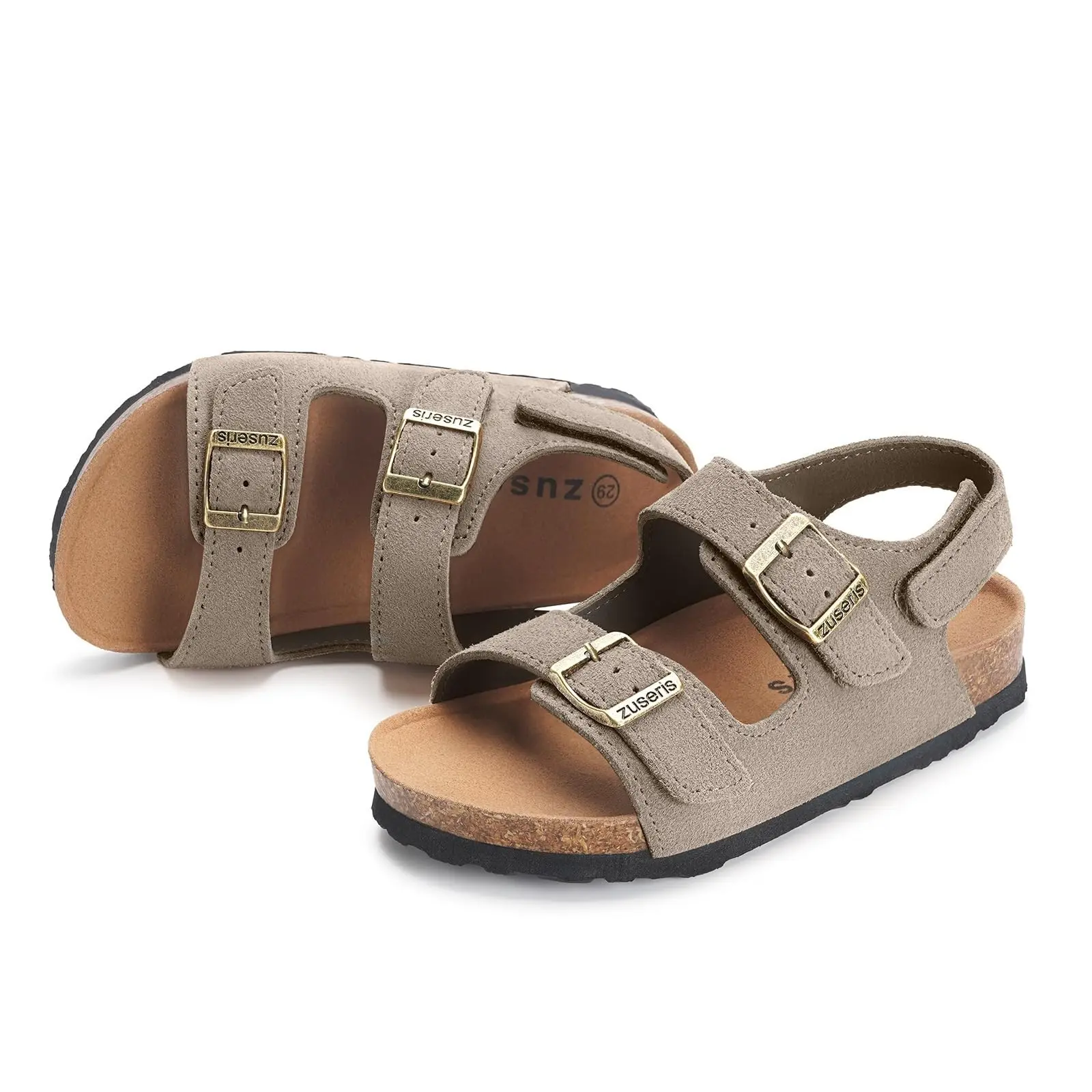 Kids Toddler Sandals Boys Girls Cork Footbed Sandal Comfort Double Buckle Slip On Slippers with Adjustable Back Strap