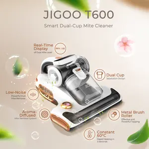 JIGOO T600 Bed Mattress Vacuum Cleaner Grey-US-Dual Cup Design-99.99% Dust Mite Removal with Aroma-Diffused System