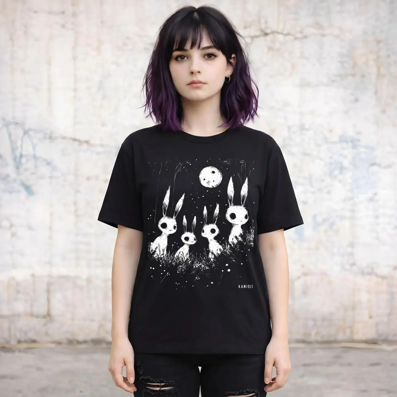 Weirdcore Bunny Shirt | Goth Rabbit Tee, Creepy Cute Dark Cottagecore | Alternative Clothing, Plus Size 2XL-5XL MTR