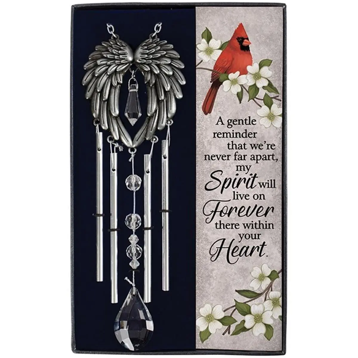 Carson Home Accents 264831 Metal Hanging Glass Wind Chime - 10.75 in., Inspiring Designs, Gift-Boxed, "Your Heart" Home Decor