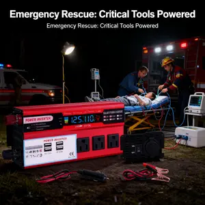 High Efficiency Car Power Inverter Equipped with 3 AC Outlets 4 USB Ports Fast Charging DC 12V to 110V AC 5000W Peak Power Universal Vehicle Converter for Truck RV Boat Road Trip and Emergency Power Backup