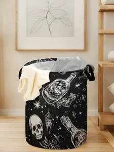 Skull Print Laundry Basket with Handle, Collapsible Laundry Hamper, Durable Foldable Clothes Storage Bin, Large Capacity Toy Organizer for All Seasons