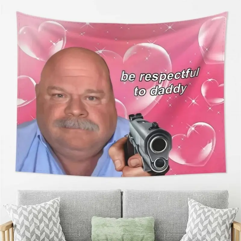 Daddy Winkle Bertram "Be Respectful to Daddy Wow" Humorous Theme Linen-Cotton-Polyester Lightweight Decorative Tapestry Wall Hanging, Hand Wash Safe Wall Decor, Room Decorations, Picnic Mat Use Home Supply
