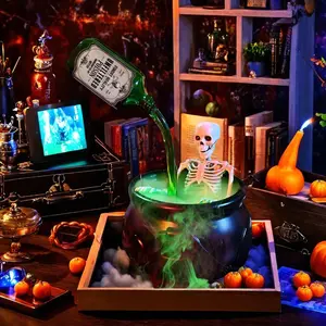 Floating Magic Potion Bottle Diffuser, Halloween Witch Cauldron Mist Humidifier with Bat Bucket Decor, Hocus Pocus Themed Indoor Tabletop Ornament, Halloween Party Decorations & Holiday Gift Supplies