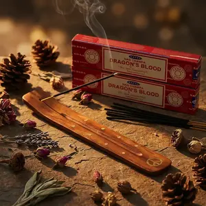 Satya Dragon Blood Incense Gift Set – 45 Sticks & Wooden Holder