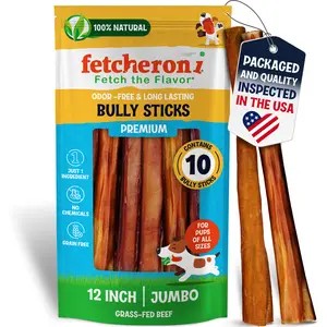 Jumbo Bully Sticks for Dogs - 100% Beef, Rich Flavor - A Thick, Easily digestible Stick for Your Large Dog and Aggressive chewers -Dog Bully Sticks for Large Dogs- 12 Inch