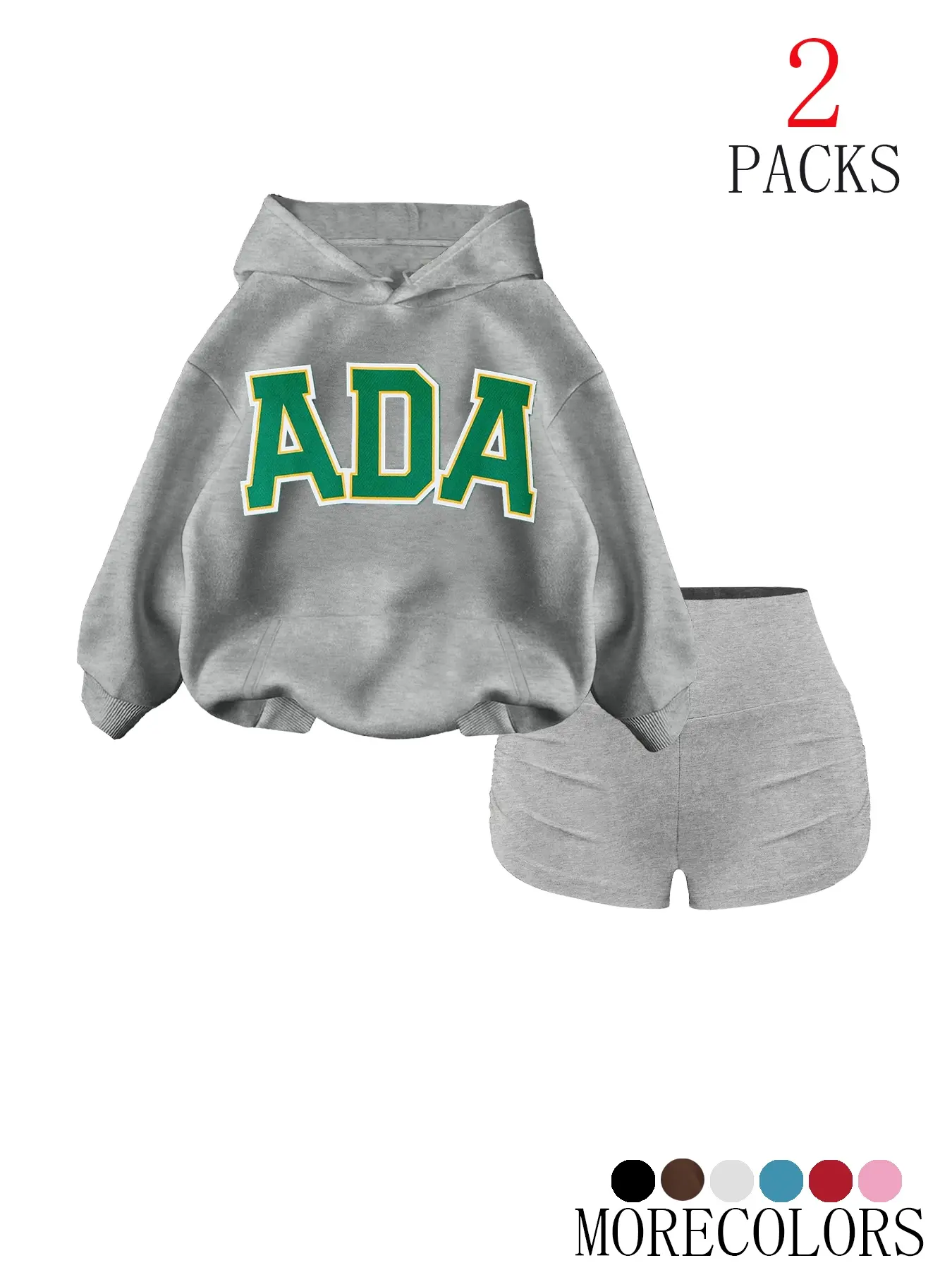 Women's Fall Winter Hooded Sweatshirt Set, Casual Loose-Fit Thick Fabric, Ada Letter Print, Pocket Design, Ideal for Sports & Daily Wear