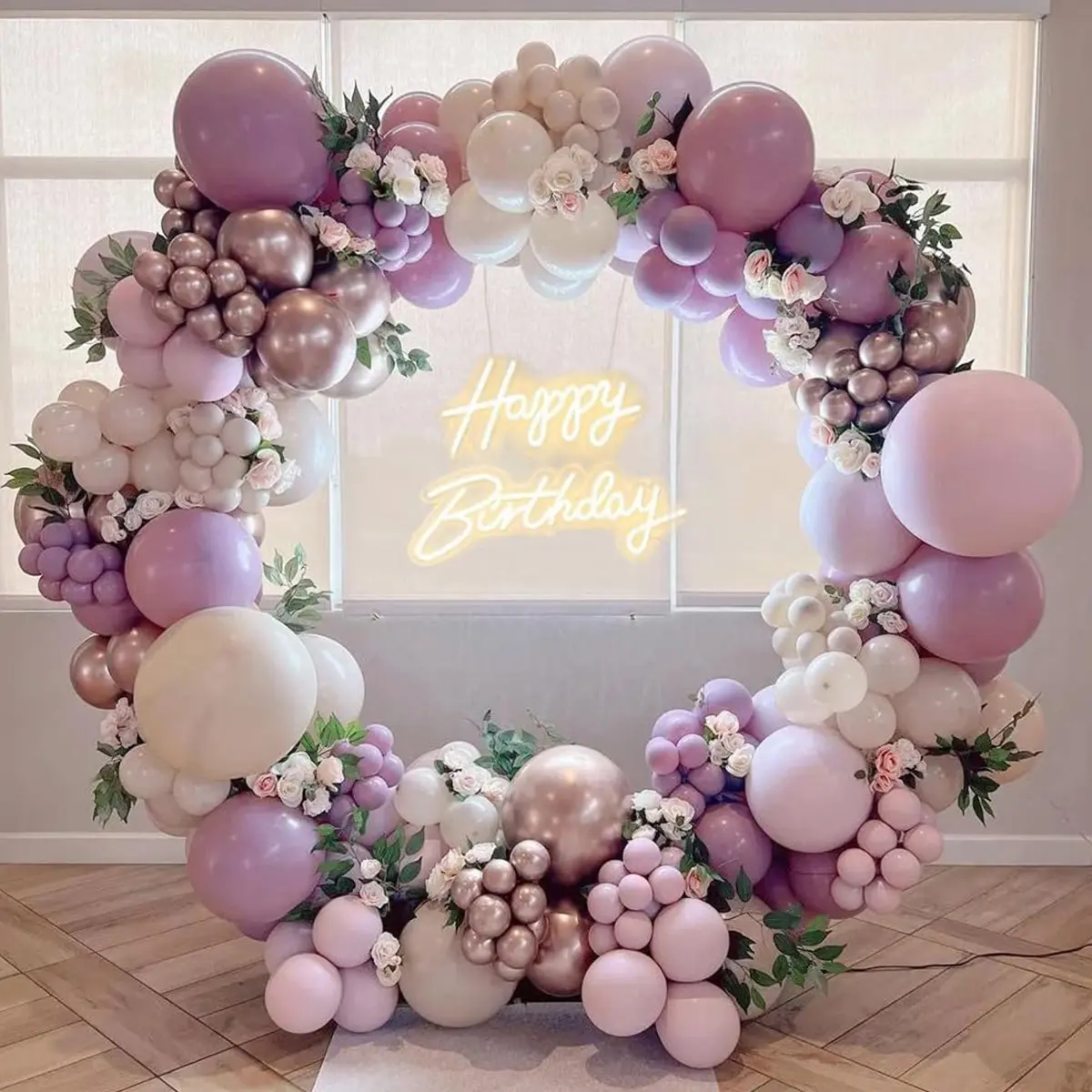 105 pcs Light Purple, Pink, Cream and Rose Gold Balloon Garland Arch Set, Includes Light Purple, Pink, Cream, Rose Gold Latex Balloons, Dot Glue and Balloon Strip; Perfect for Wedding, Bridal Shower and Birthday Party Decorations