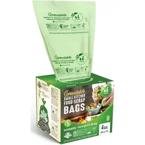 Compostable liner bags 4 gallon 15 liter 100 count 075 mil extra thick food scrap bags for small bins astm d us bpi cma and europe ok compost home certified san francisco