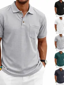 Men's Summer Polo Short Sleeve Shirt Top, Lightweight Casual Business Wear, Comfortable Waffle Knit Design, Perfect for Daily Use & Office